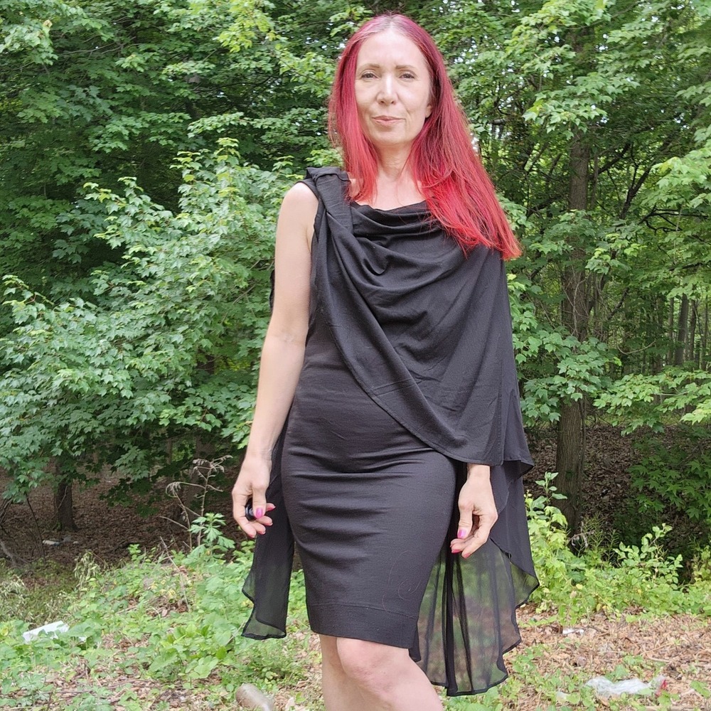ALYSI Black Sheer‎ Overlay Bodycon Kimono Dress Made in Italy $300 Size 42 / 4